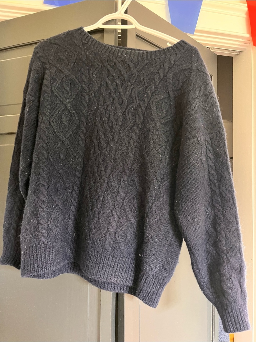 Navy Cable Knit Sweater - Cozy Classic 100% wool